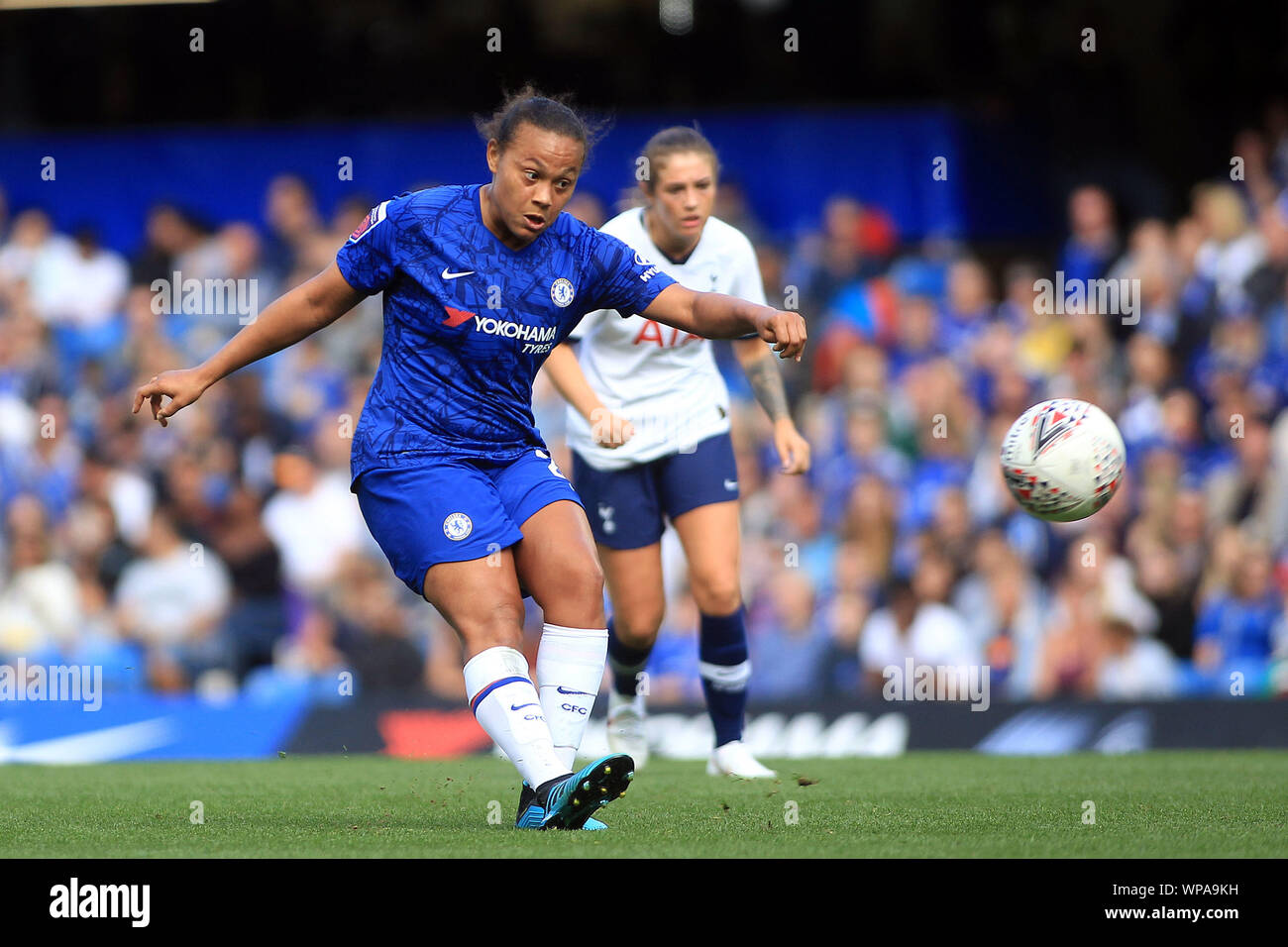 Londra, Regno Unito. 08 Sep, 2019. Drew Spence di Chelsea donne in azione. FA le donne della Super League, Chelsea donne v Tottenham Hotspur donne a Stamford Bridge di Londra domenica 8 settembre 2019. Questa immagine può essere utilizzata solo per scopi editoriali. Solo uso editoriale, è richiesta una licenza per uso commerciale. Nessun uso in scommesse, giochi o un singolo giocatore/club/league pubblicazioni. pic da Steffan Bowen/ Credito: Andrew Orchard fotografia sportiva/Alamy Live News Foto Stock