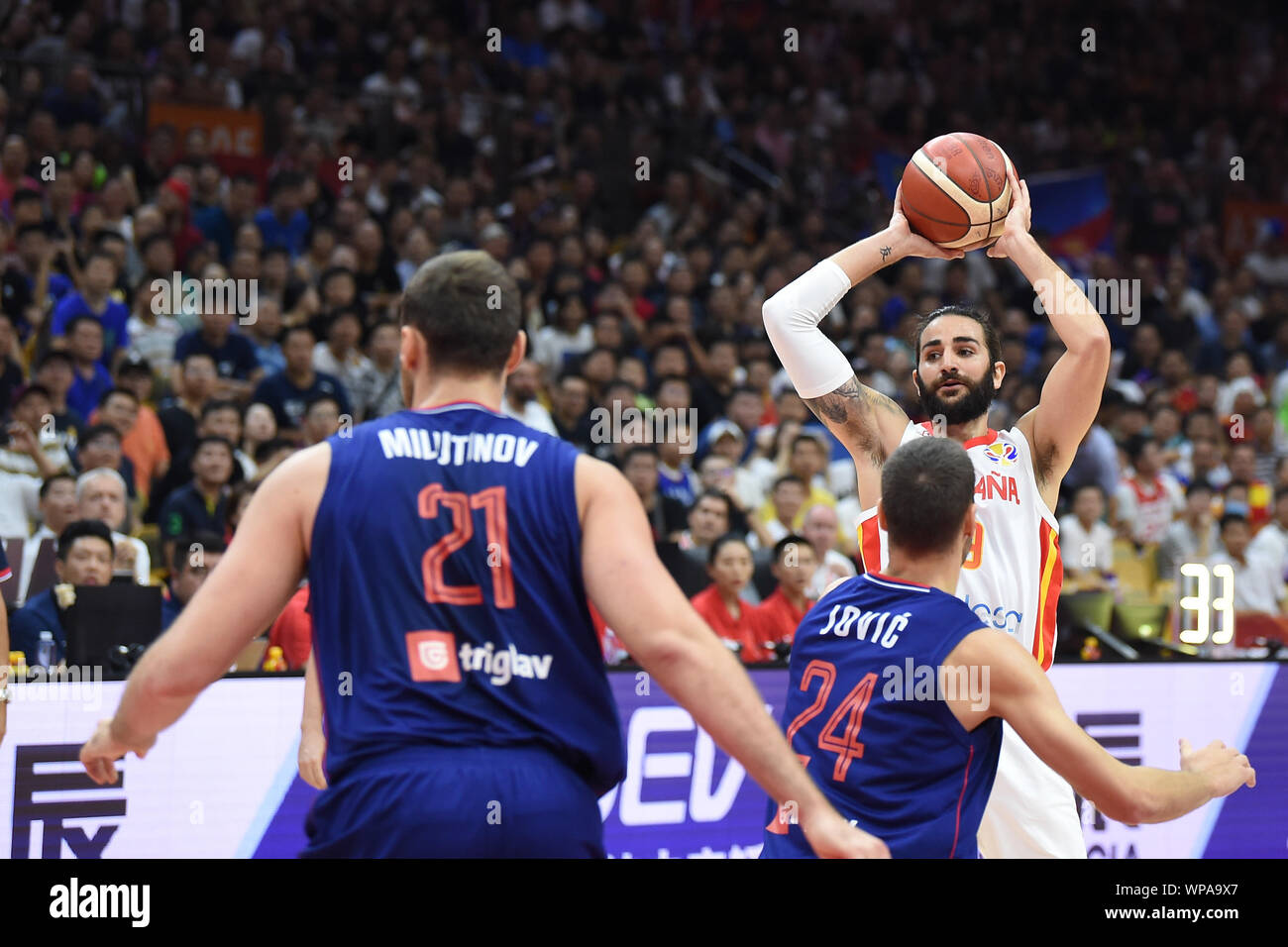 Wuhan (Cina), Italia, 08 Sep 2019, Ricky Rubio durante la Cina Basket World Cup 2019 - Spagna vs Serbia - Iternational Squadre di pallacanestro - Credit: LPS/Massimo Matta/Alamy Live News Foto Stock