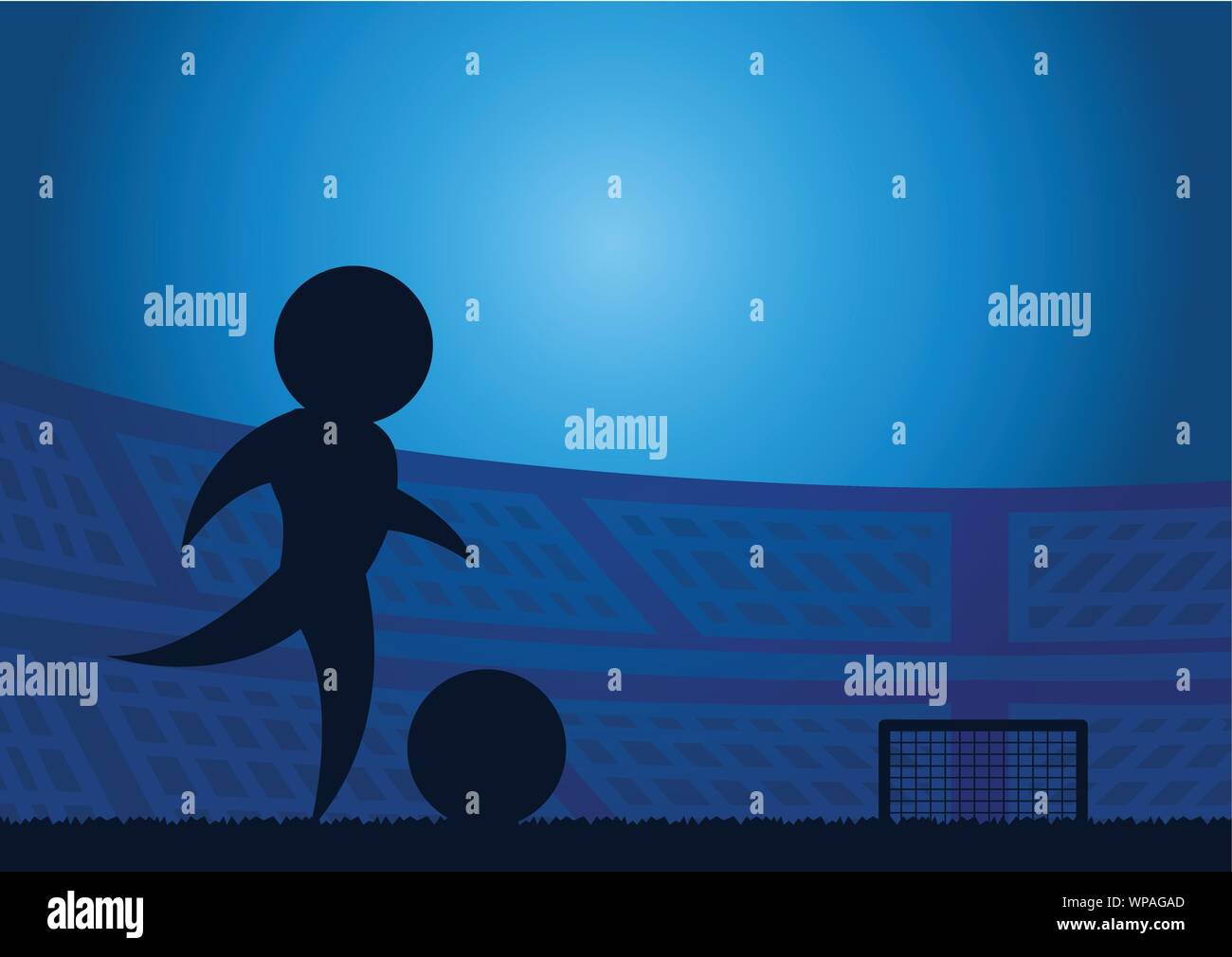 Calcio azione shoot su sfondo al tramonto,stile silhouette Illustrazione Vettoriale