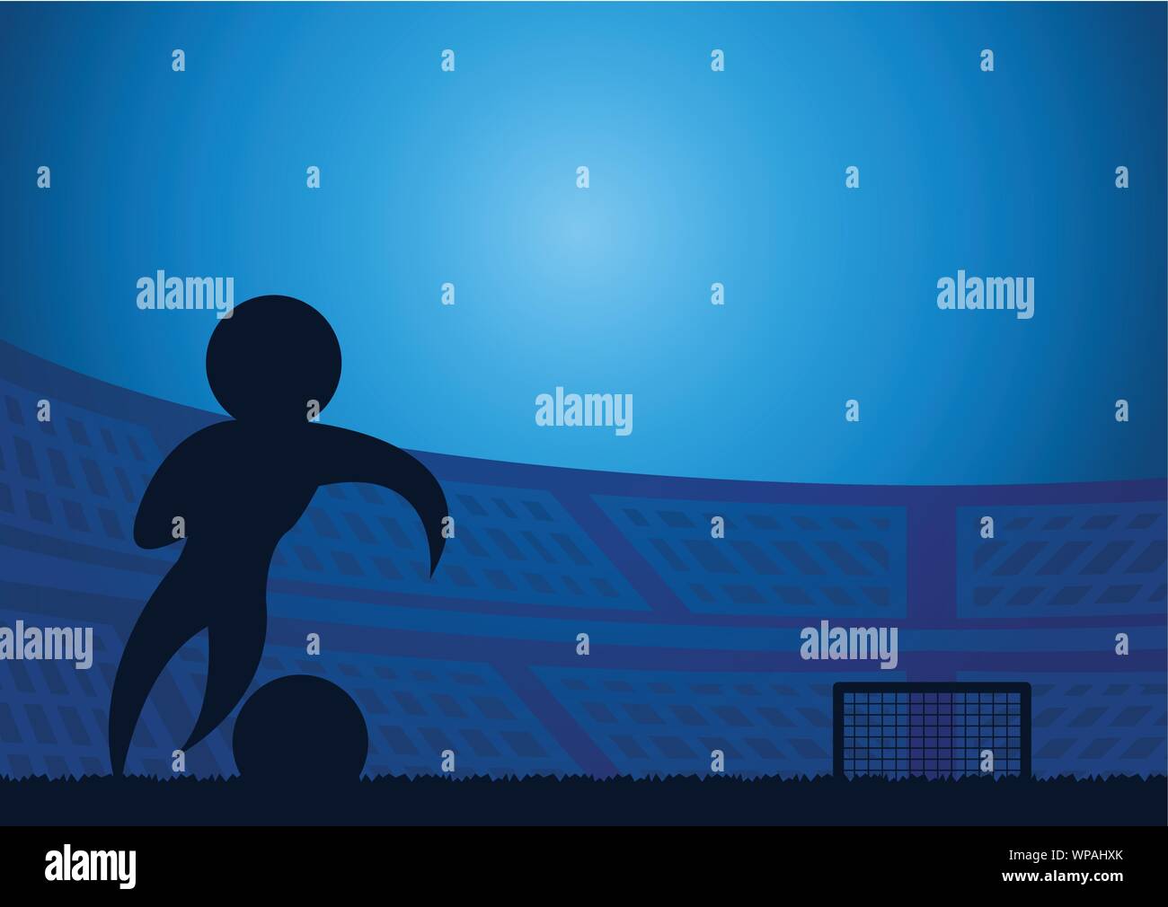 Calcio azione shoot su sfondo al tramonto,stile silhouette Illustrazione Vettoriale