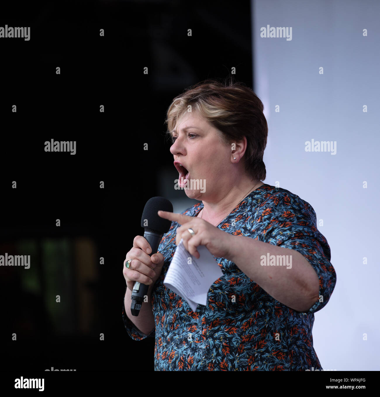 Londra, Regno Unito. Il 4 settembre 2019. Emily Thornberry MP, il Partito Laburista membro del Parlamento che rappresenta la circoscrizione di Islington Sud e Finsbury, raffigurato in un anti-Brexit rally su piazza del Parlamento, Londra. Credito: Joe Kuis / Alamy News Foto Stock