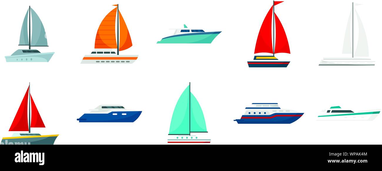 Yacht icon set. Set piatto di yacht icone vettoriali per il web design Illustrazione Vettoriale