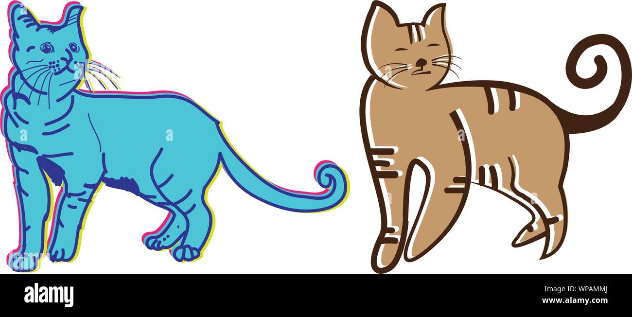 Vettore e divertenti Cartoon carino gatto razze differenti caratteri di pet Illustrazione Vettoriale