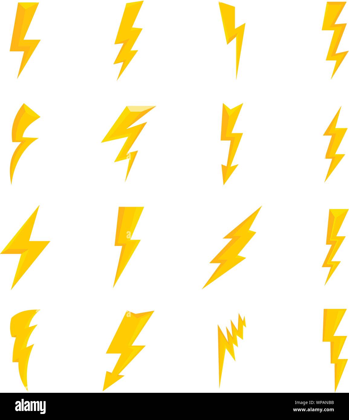 Il simbolo del fulmine set di icone. Set piatto di fulmine icone vettoriali per il web design Illustrazione Vettoriale