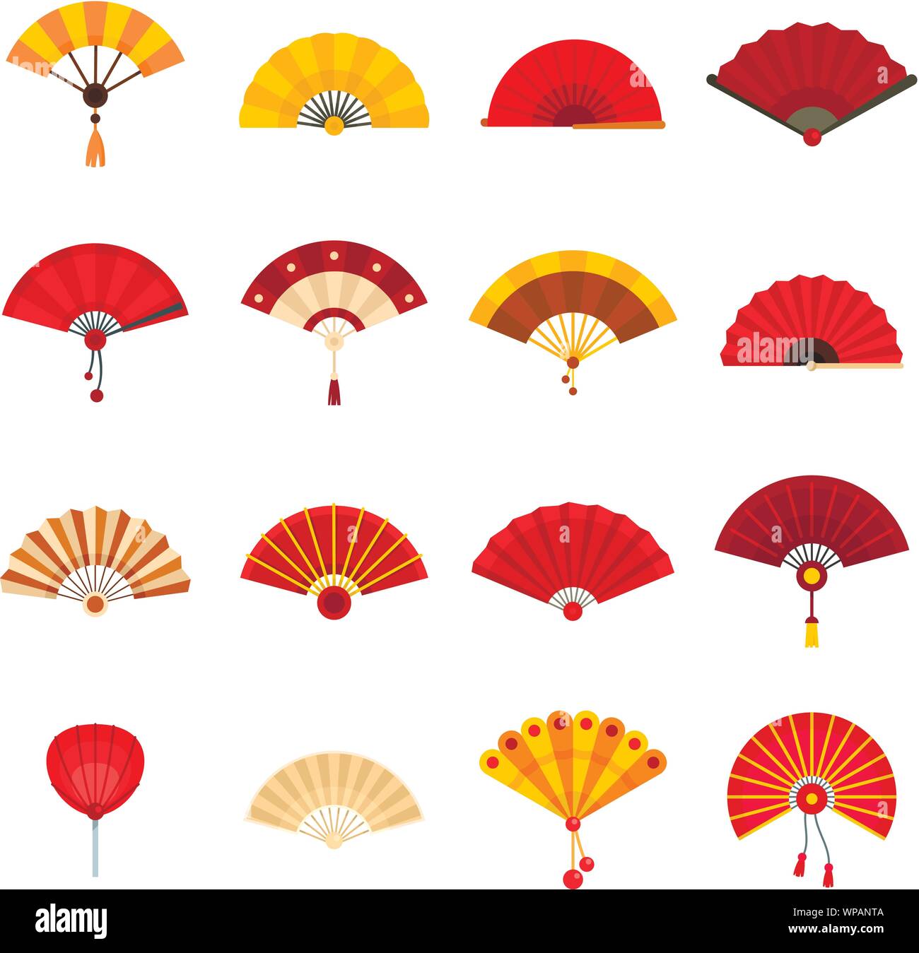 Dispositivo ventilatore set di icone. Set di piana del palmare ventola icone vettoriali per il web design Illustrazione Vettoriale
