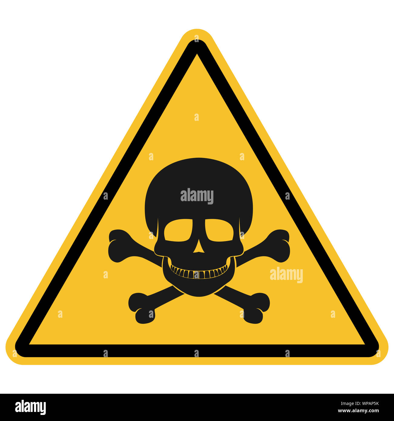 Cranio di triangolo di pericolo dei rifiuti tossici segno, icona di avvertimento illustrazione vettoriale. Ottimo per icona,simbolo,segno,etichetta etichetta,ecc. Foto Stock