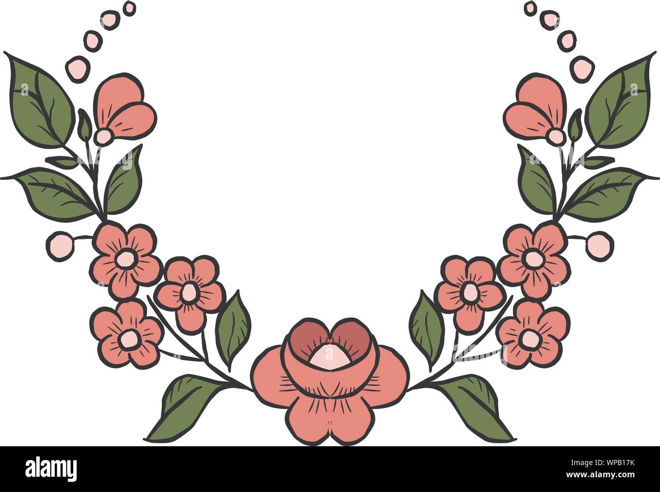 Vettore di disegno di fiori e foglie, isolata composizione floreale, disegnato a mano illustrazione botanica Illustrazione Vettoriale
