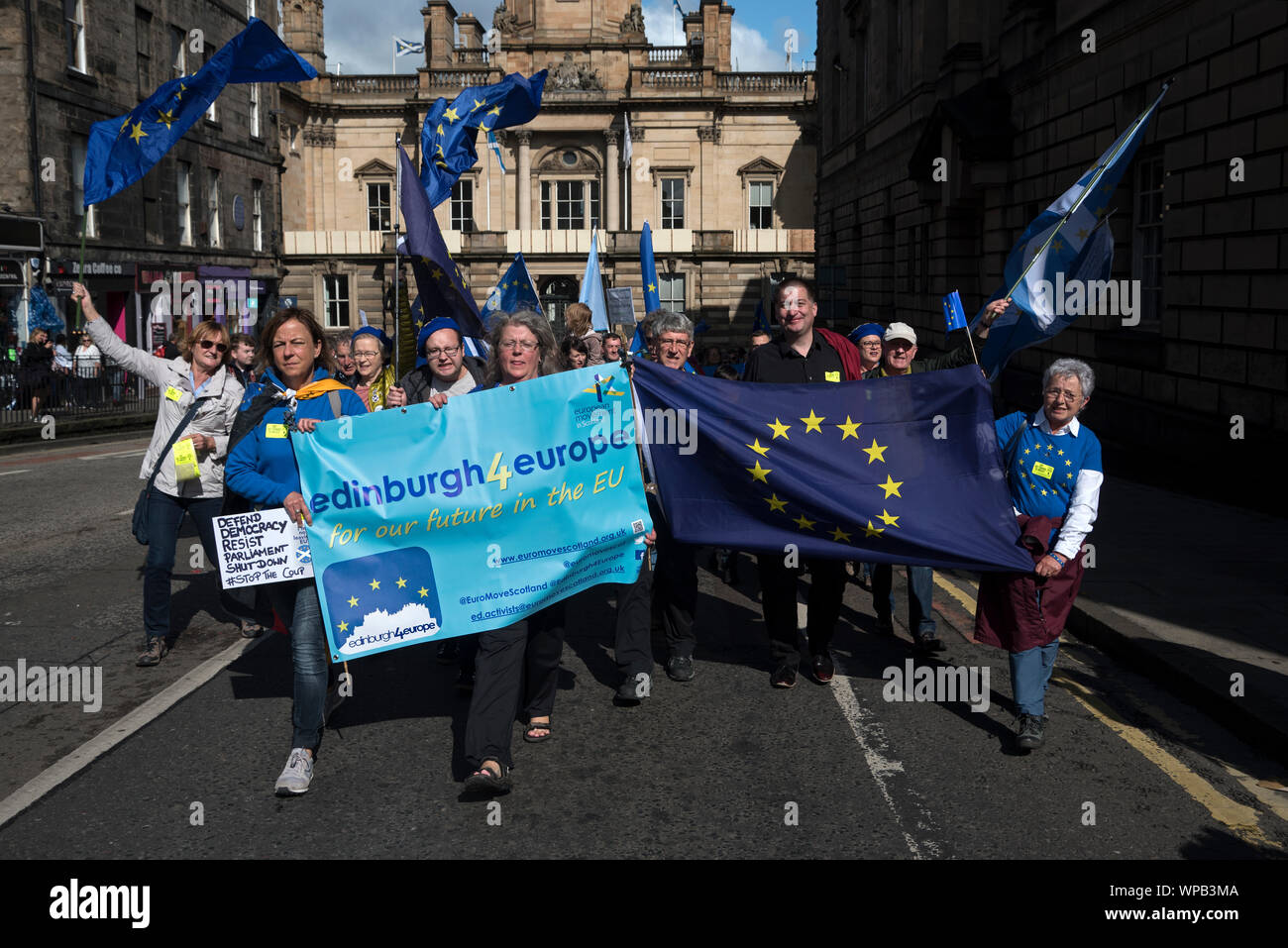 Edimburgo, Scozia, 31 agosto 2019. Movimento europeo in Scozia terrà una manifestazione di protesta contro la proroga del Parlamento. Foto Stock