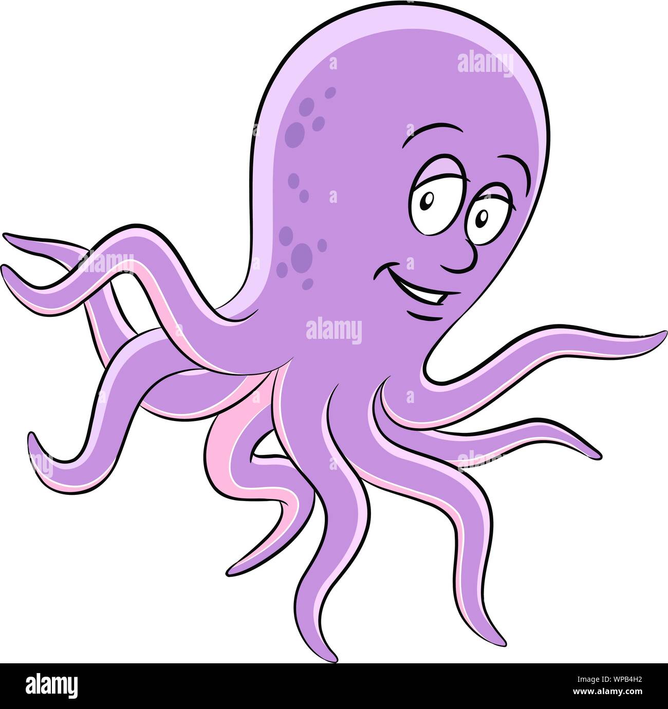 Illustrazione Vettoriale di Cartoon Octopus isolato su uno sfondo bianco Illustrazione Vettoriale