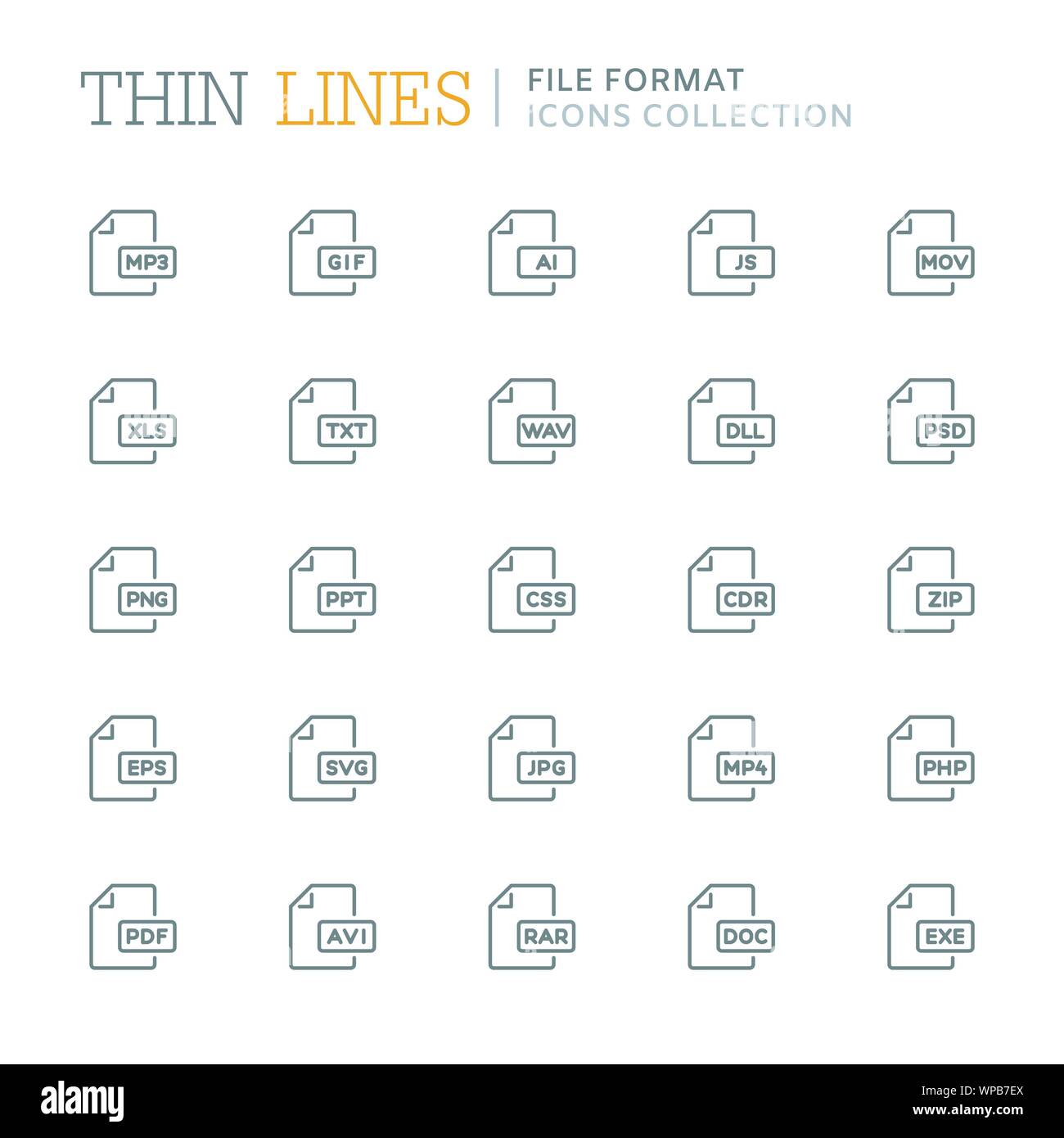 Collezione di formato di file correlati icone di linea Illustrazione Vettoriale