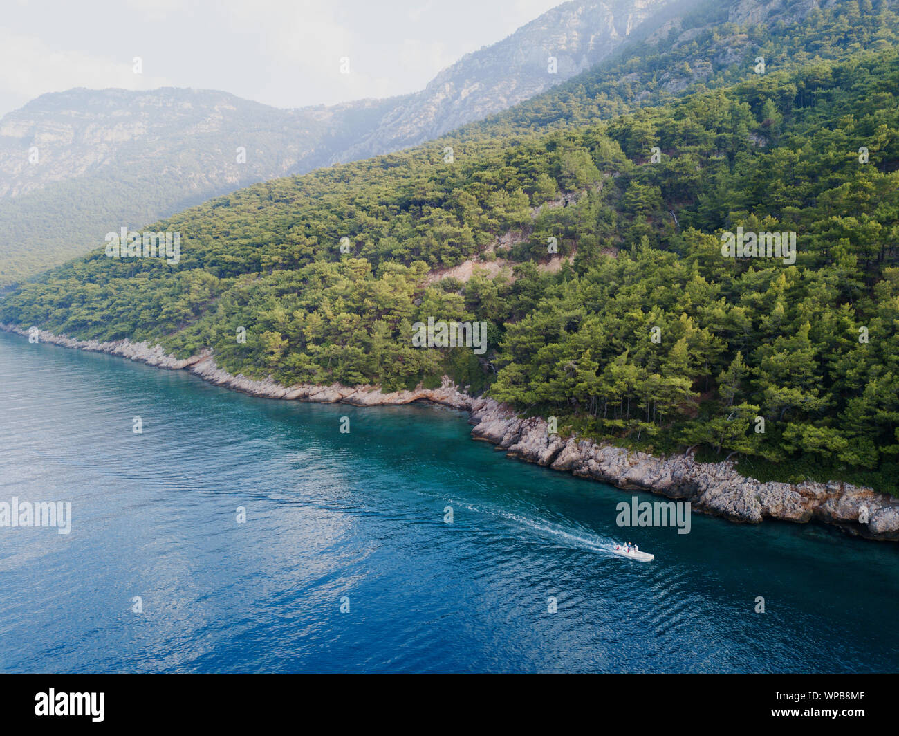 Vista aerea della baia di Gokova, Area Marina Protetta la Turchia Foto Stock