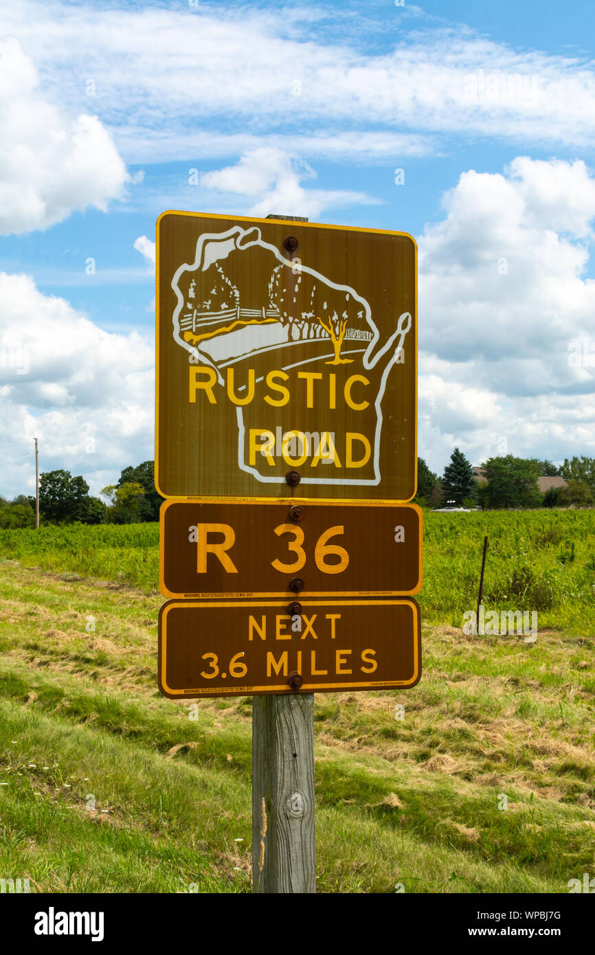 Rustico strada segno. Wisconsin, USA Foto Stock