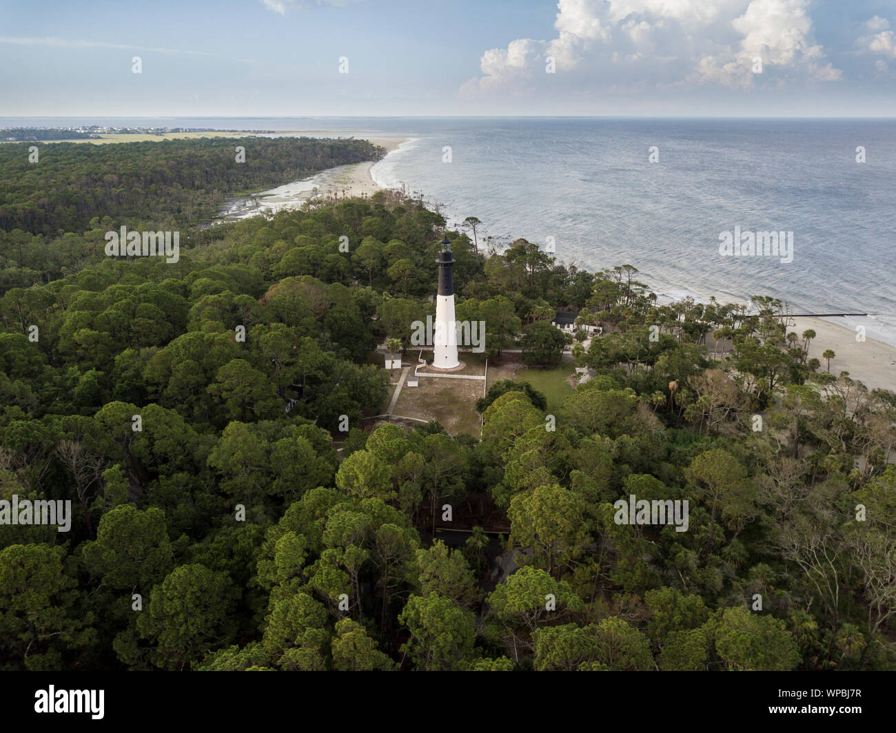 Vista aerea della caccia Island Lighthouse in Carolina del Sud Foto Stock