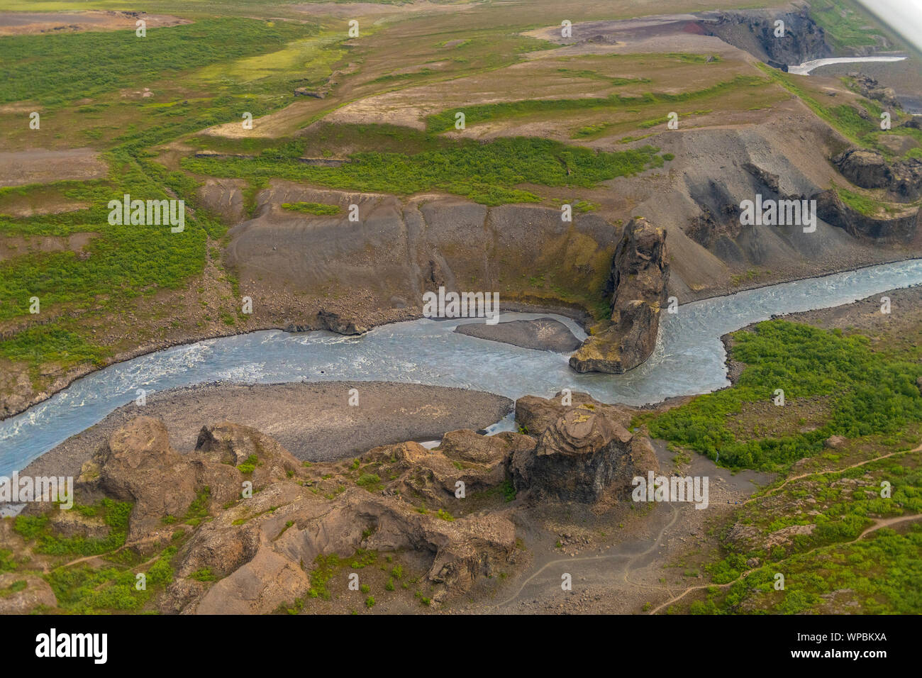 Hljóðaklettar Islanda shot dal di sopra Foto Stock