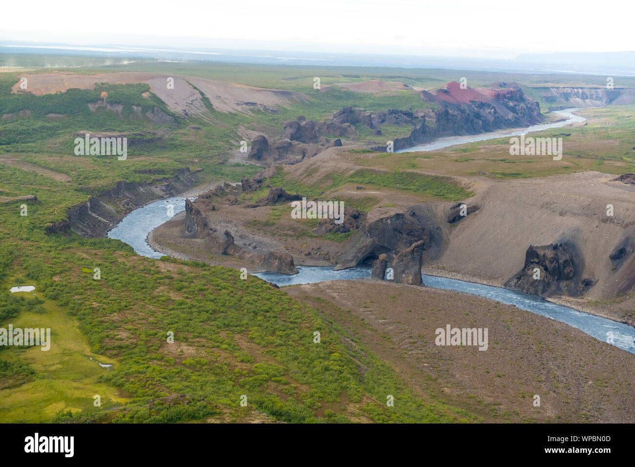 Hljóðaklettar Islanda shot dal di sopra Foto Stock