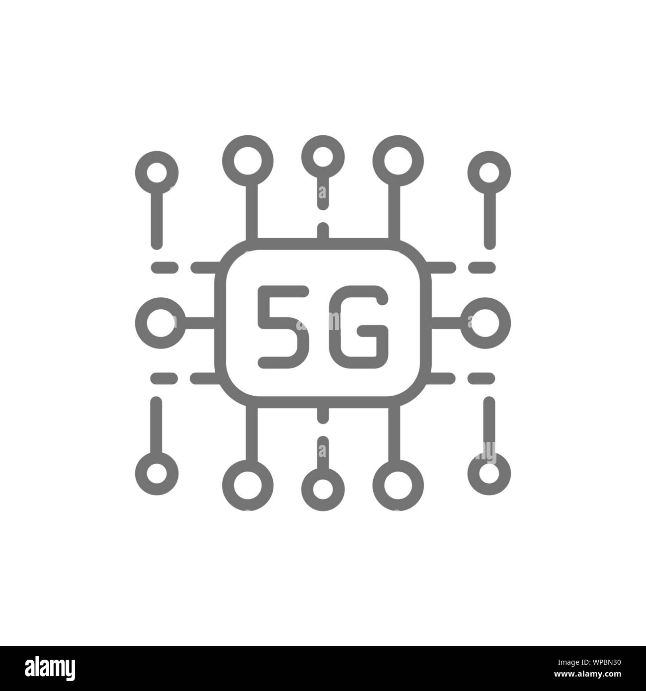 5G Internet tecnologia chip wireless icona linea. Illustrazione Vettoriale