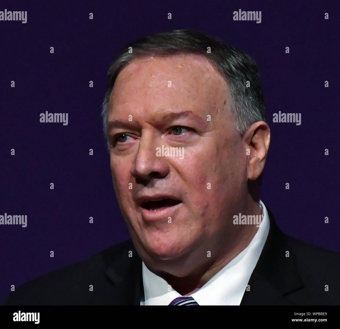 Manhattan Kansas, USA, 6 settembre 2019.negli Stati Uniti il Segretario di Stato Michael R. Pompeo offre il primo Alfred M. Landon Lecture dell anno scolastico a Kansas State University, Credito: Mark Reinstein/MediaPunch Foto Stock
