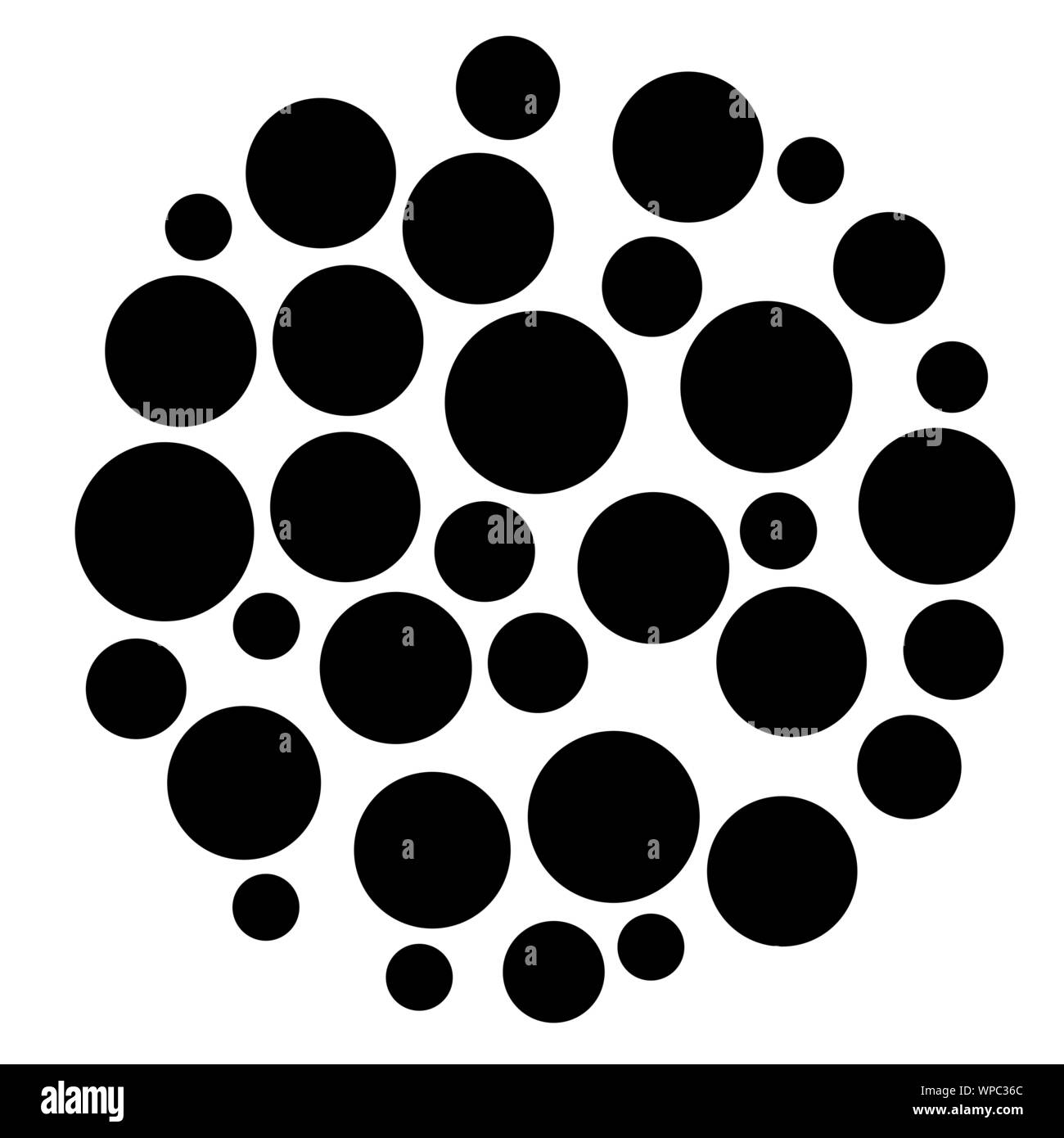 Cerchi casuale, puntini. Pointillist-polka dots. Cerchi sparsi elemento di design Illustrazione Vettoriale