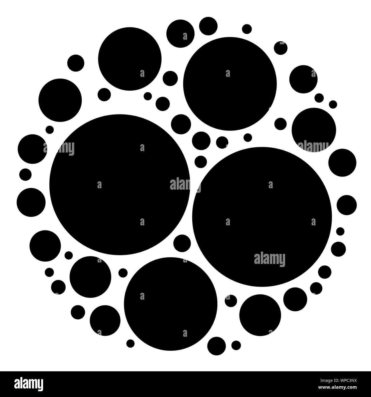 Cerchi casuale, puntini. Pointillist-polka dots. Cerchi sparsi elemento di design Illustrazione Vettoriale