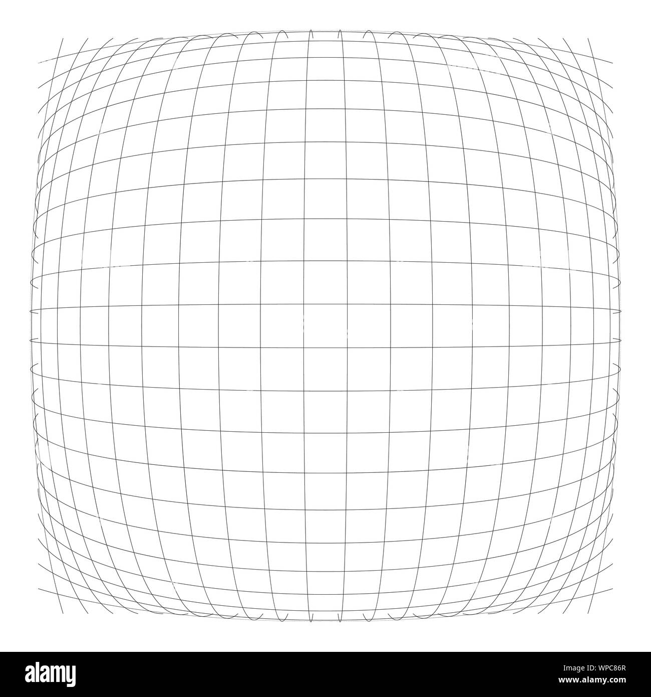 3D sferica convessa, Globe, orb sporgono distorsione e deformazione su linee griglia, mesh. Il rigonfiamento, rigonfiamento, gonfiare sfera. Lampadina, urtare o un rigonfiamento del filo di effetto-fr Illustrazione Vettoriale