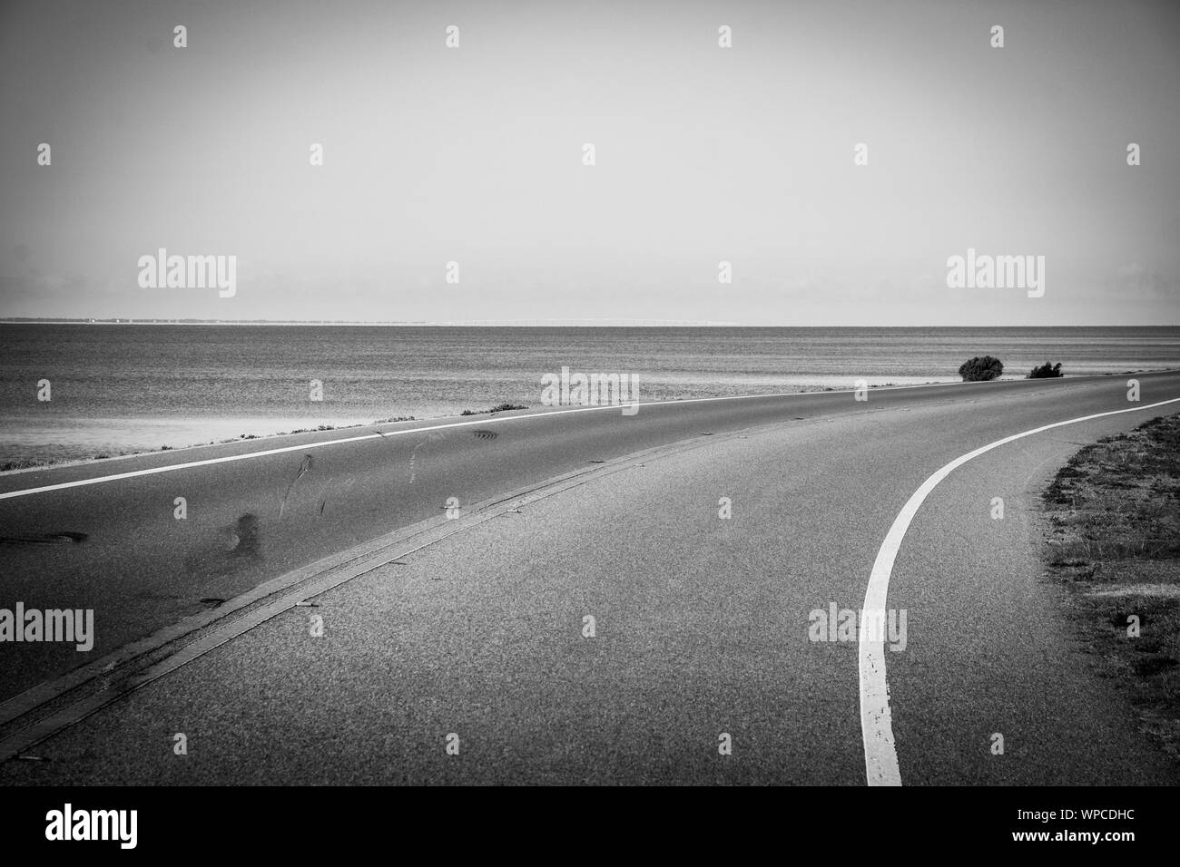 Una bella unità costiere sul Big Bend Scenic Byway il sentiero costiero, US Hwy 98 in Northwest Fl, vicino Eastpoint, FL, Stati Uniti d'America, in bianco e nero Foto Stock