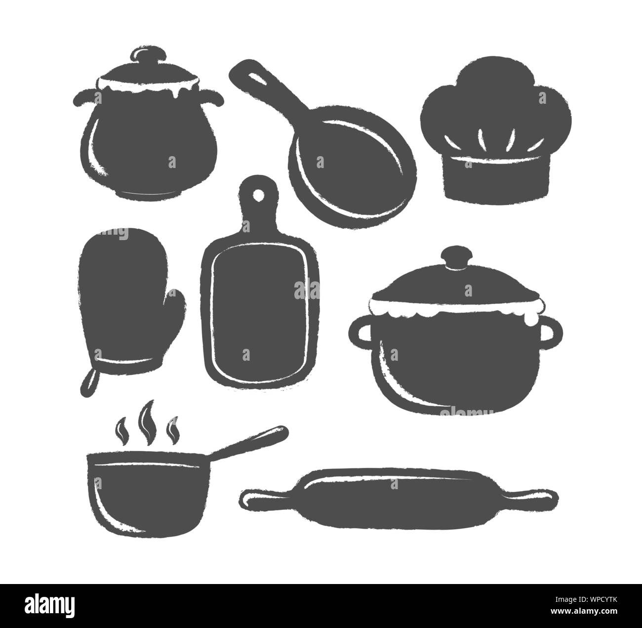 Raccolta di etichetta di cottura o di un logo. Sagome di utensili da cucina e la cottura fornisce le icone. Illustrazione Vettoriale