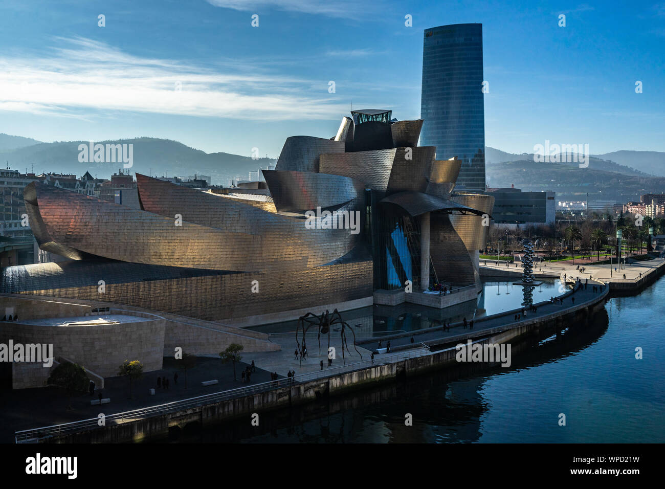 Guggenheim Museum è il più famoso punto di riferimento di Bilbao, progettato dall'architetto Frank Gehry, Paesi Baschi Foto Stock