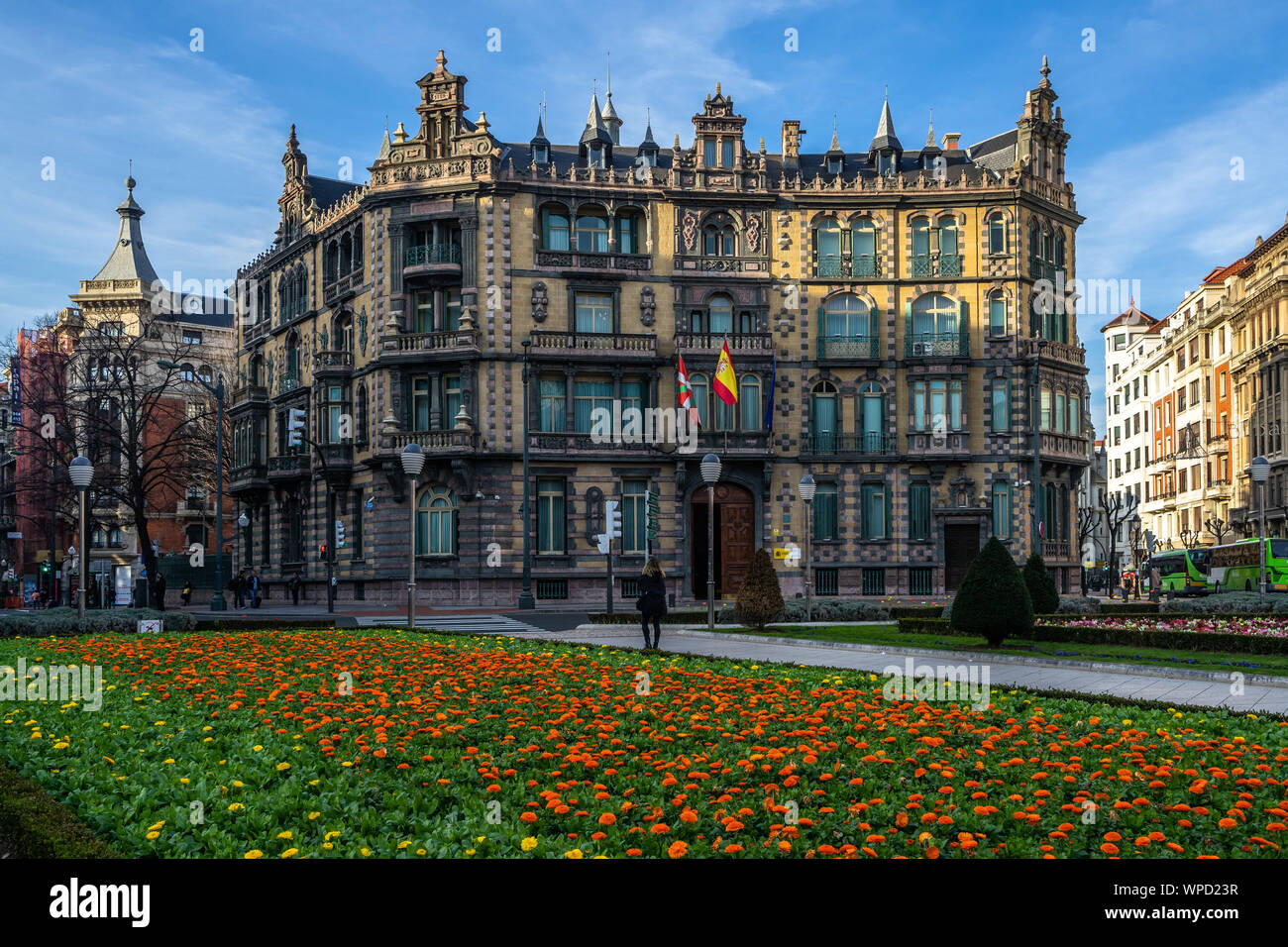 Palazzo Chavarri (Palazzo Chavarri) un stile fiammingo edificio in Bilbao Piazza Moyua, Paesi Baschi Foto Stock