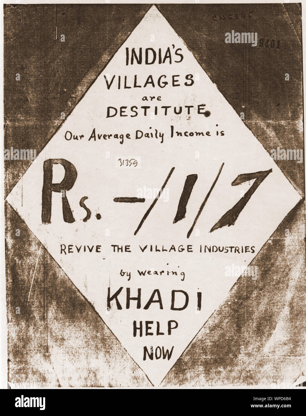 Poster manoscritta per Khadi ripresa da Mirabehn, India, Asia, Febbraio 1929 Foto Stock