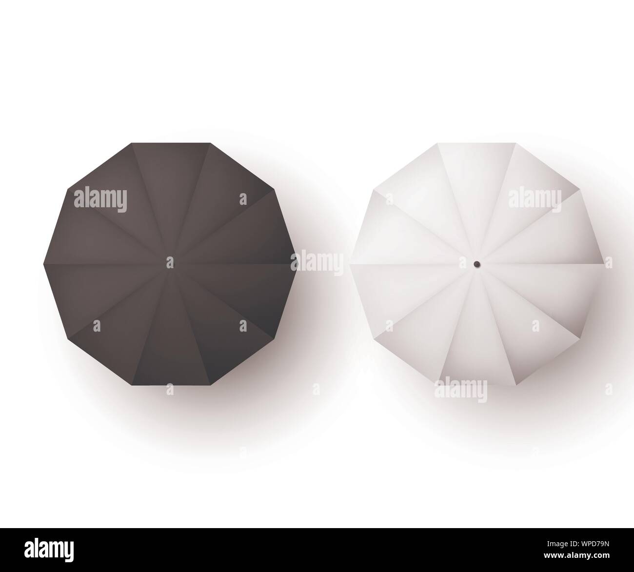 Ombrelloni set. Bianco e nero parasol vista da sopra. Illustrazione di vettore isolato su bianco Illustrazione Vettoriale