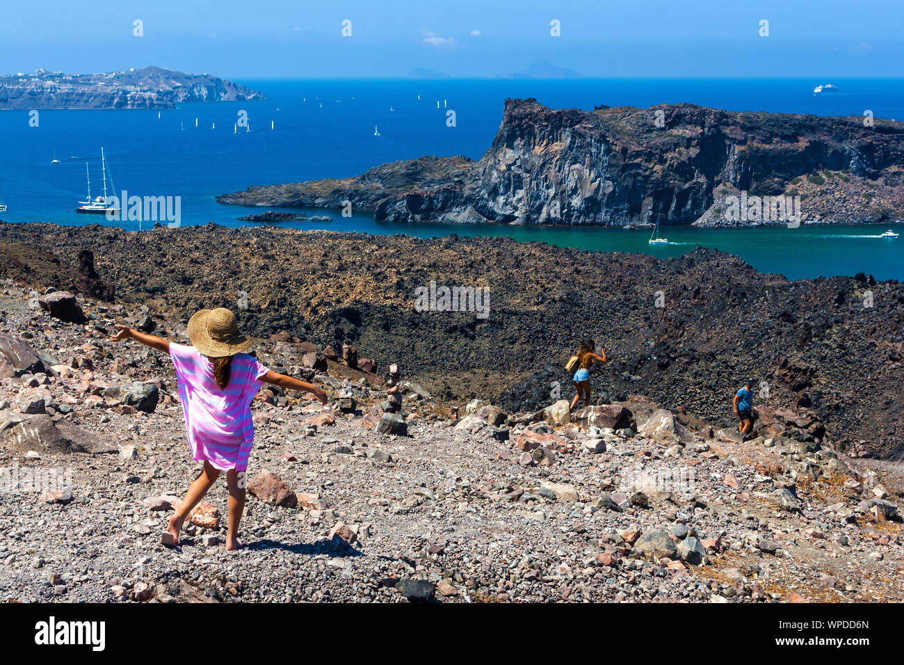 Vista del parco vulcanico di Santorini isola in Grecia. Foto Stock