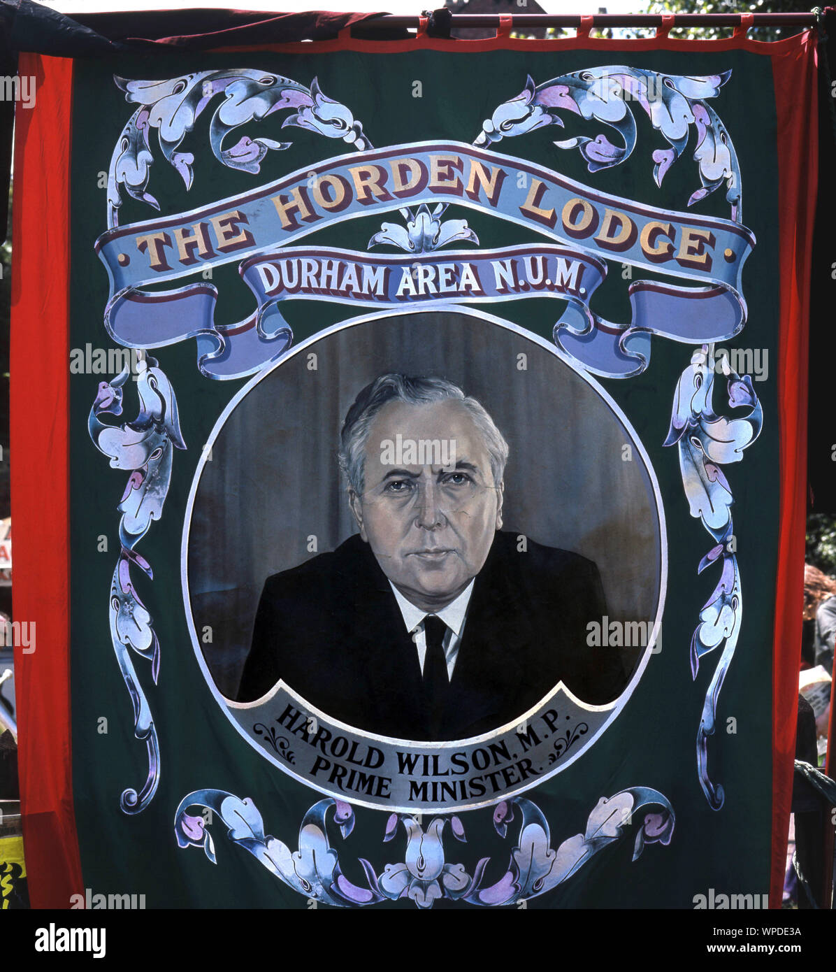 Horden Lodge Banner, Harold Wilson, Durham dei minatori,Gala 1976 Foto Stock