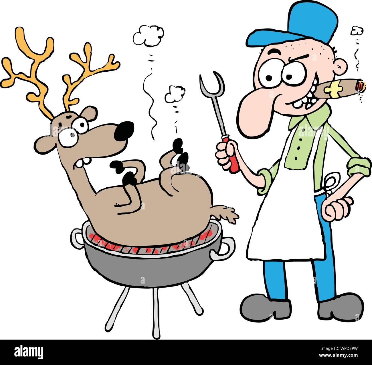L'uomo cuochi cervi nel barbecue Illustrazione Vettoriale