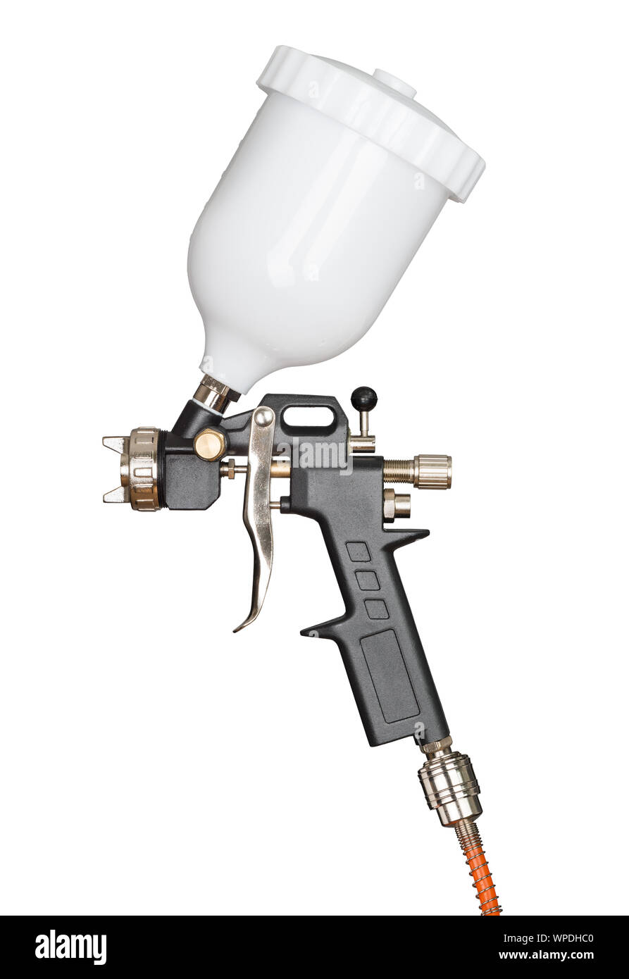 Vernice spray gun isolato su bianco Foto Stock
