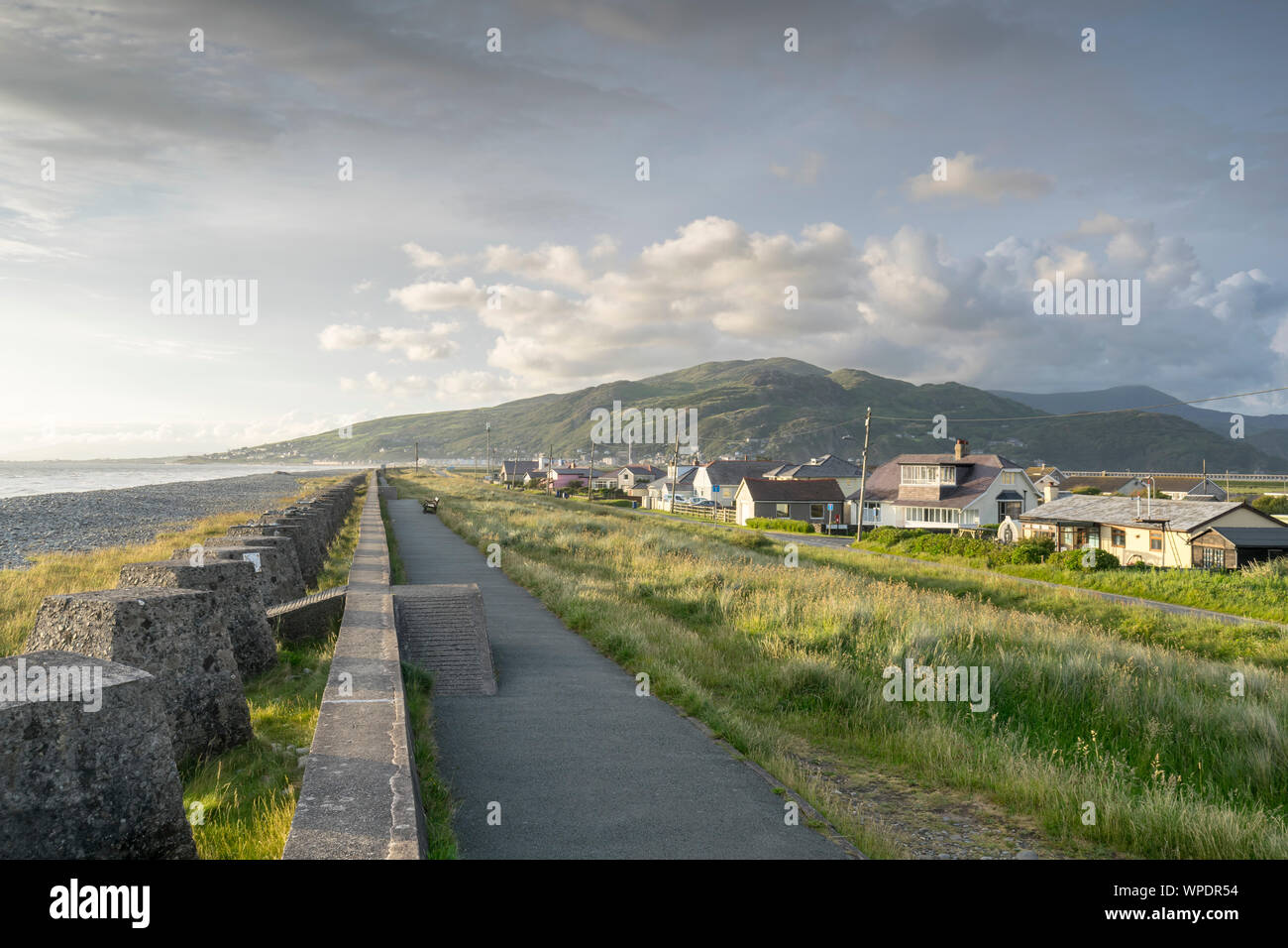 Guerra Mondiale 2 trappole del serbatoio o draghi denti sulla spiaggia Fairbourne vicino a Caernarfon in Gwynedd Mid Wales UK Foto Stock Guerra Mondiale 2 trappole del serbatoio o draghi denti sulla spiaggia Fairbourne vicino a Caernarfon in Gwynedd Mid Wales UK Foto Stock
