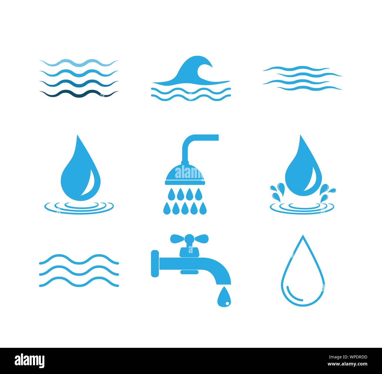 Icona dell'acqua impostata. Illustrazione Vettoriale, design piatto. Illustrazione Vettoriale