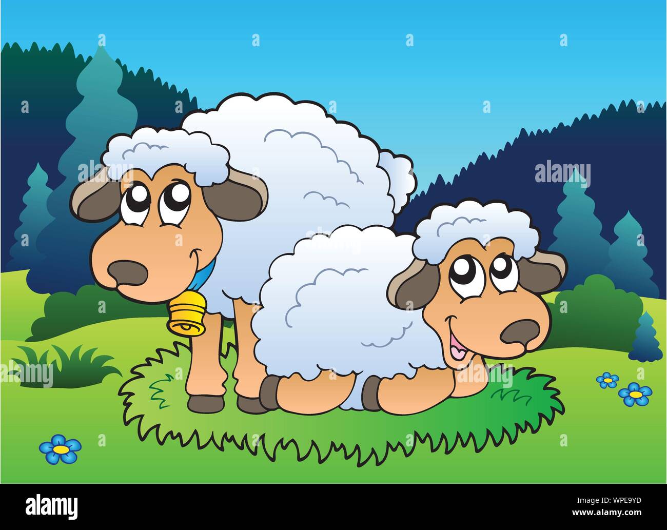 Due pecore sul prato Illustrazione Vettoriale
