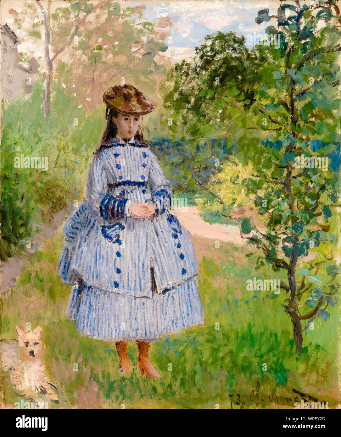 Claude Monet, ritratto dipinto, ragazza con il cane, 1873 Foto Stock