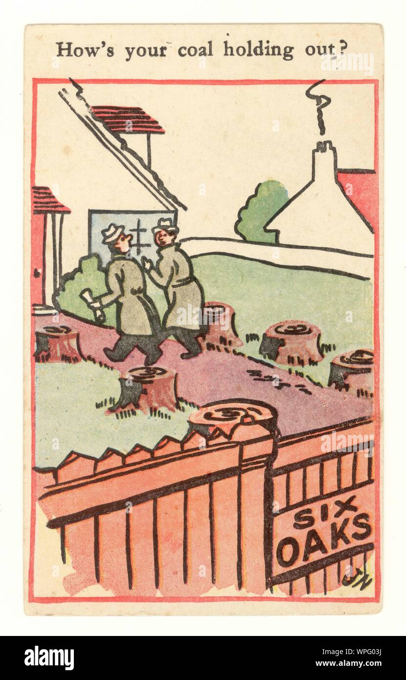WW1 era comico H&K serie, cartolina si riferisce alla penuria di carbone circa 1915, a causa della mancanza di manodopera, U.K. Foto Stock