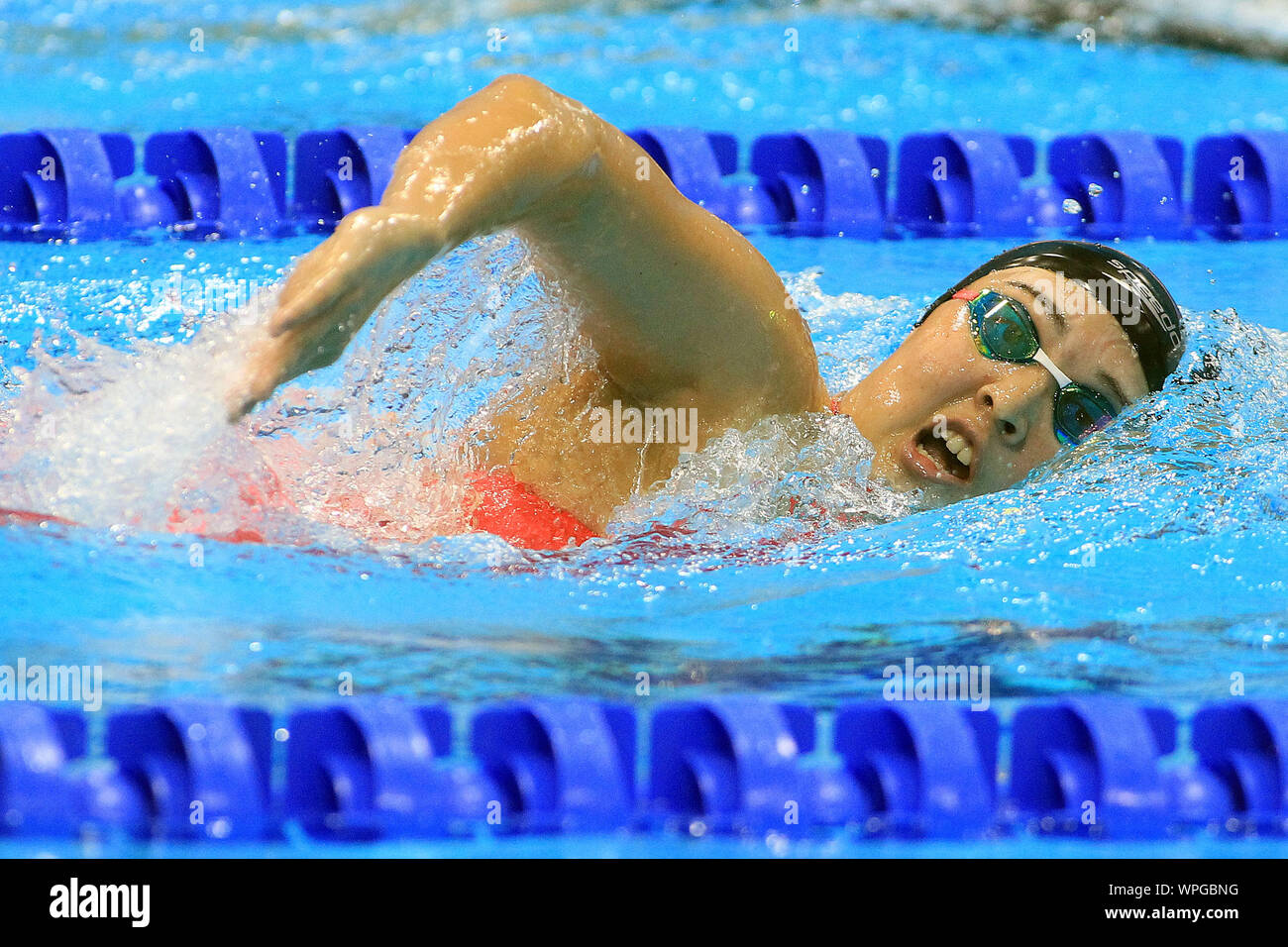 Londra, Regno Unito. 09Sep, 2019. Ayano Tsujiuchi del Giappone in azione durante le Donne 400m Freestyle S14 riscalda. Mondo Para Nuoto Campionati di Allianz 2019, giorno 1 presso il London Aquatics Centre di Londra, Regno Unito lunedì 9 settembre 2019. Questa immagine può essere utilizzata solo per scopi editoriali. Solo uso editoriale, pic da Steffan Bowen/Andrew Orchard fotografia sportiva/Alamy Live news Credito: Andrew Orchard fotografia sportiva/Alamy Live News Foto Stock