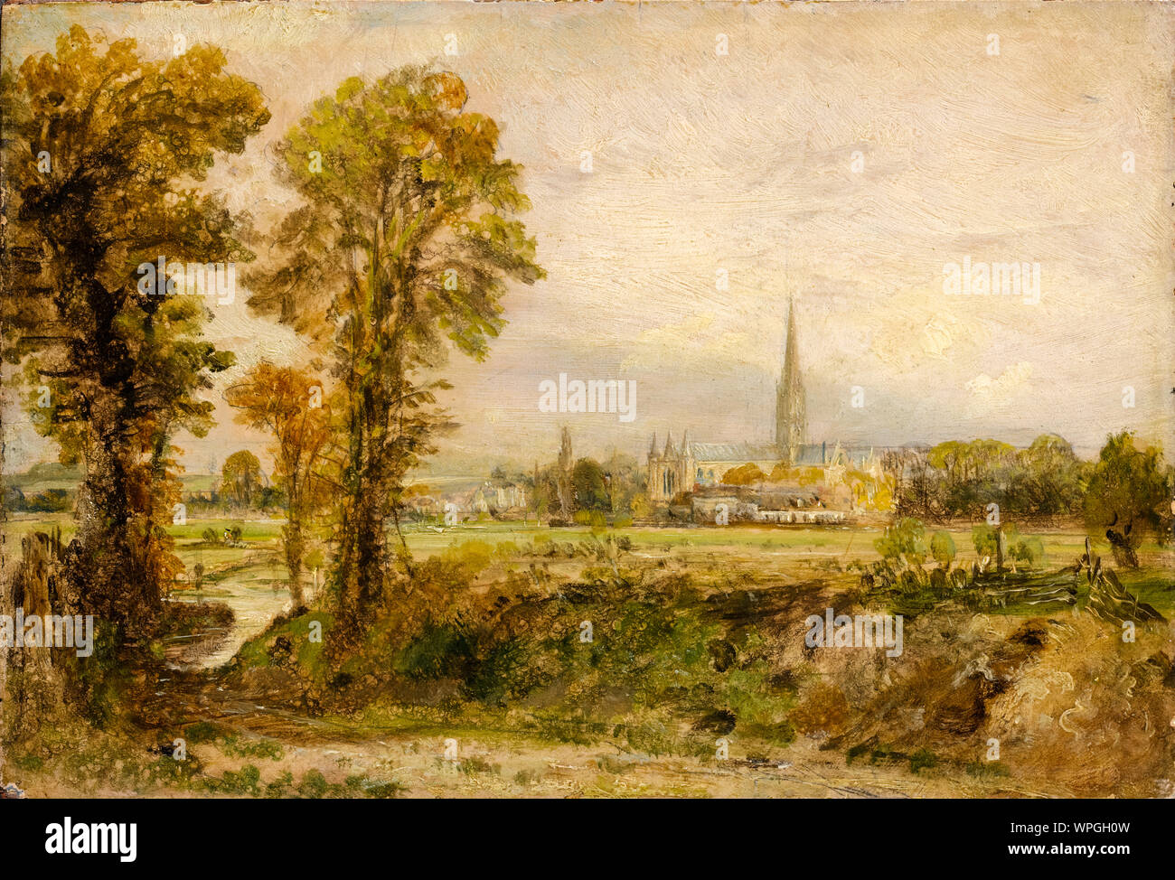 John Constable, la pittura di paesaggio, distante vista della Cattedrale di Salisbury, 1821 Foto Stock