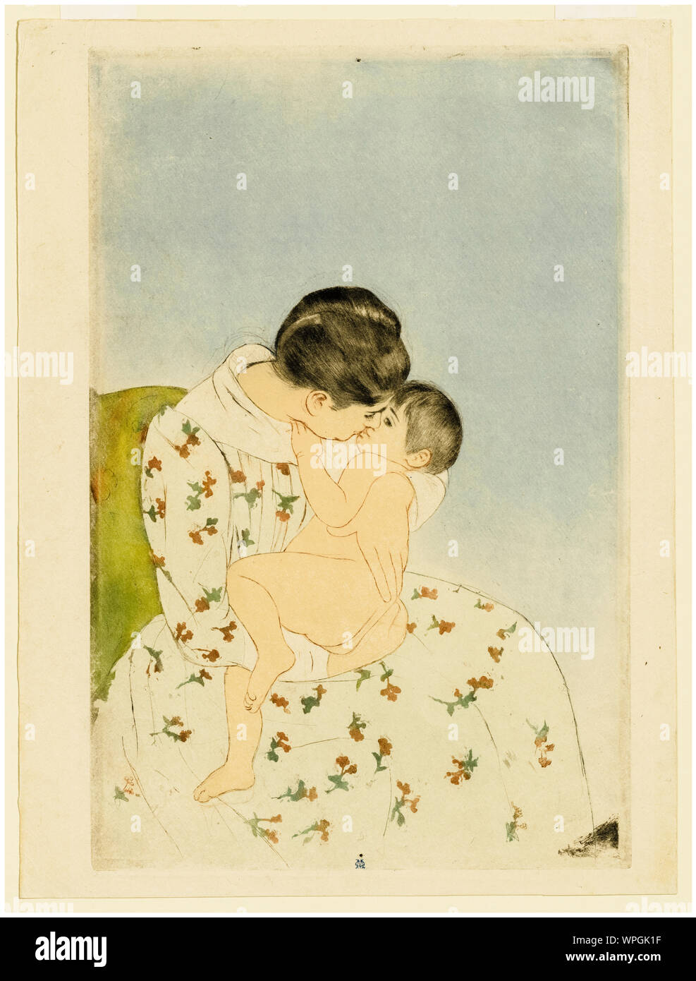 Mary Cassatt, Mamma bacio, stampa a secco a colori, 1891 Foto Stock