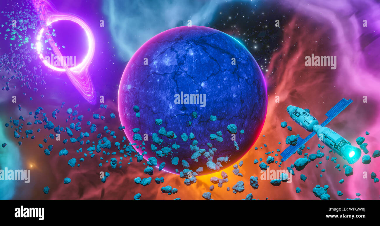 Buco nero nebulosa e concetto di spazio colorato elementi gas interstellare buco nero orizzonte di evento dello spazio profondo di viaggio viaggi interplanetari mondi alieni Foto Stock