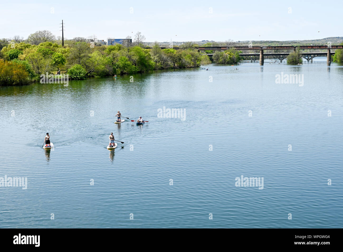 Racchetta imbarco sul Lago Lady Bird/ del Fiume Colorado in primavera Ausitin, Texas Foto Stock