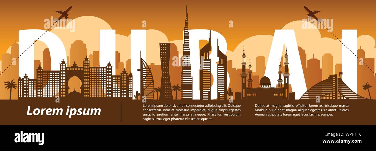 Dubai top famoso segno distintivo stile silhouette,Taiwan il testo all'interno,viaggi e turismo,illustrazione vettoriale Illustrazione Vettoriale