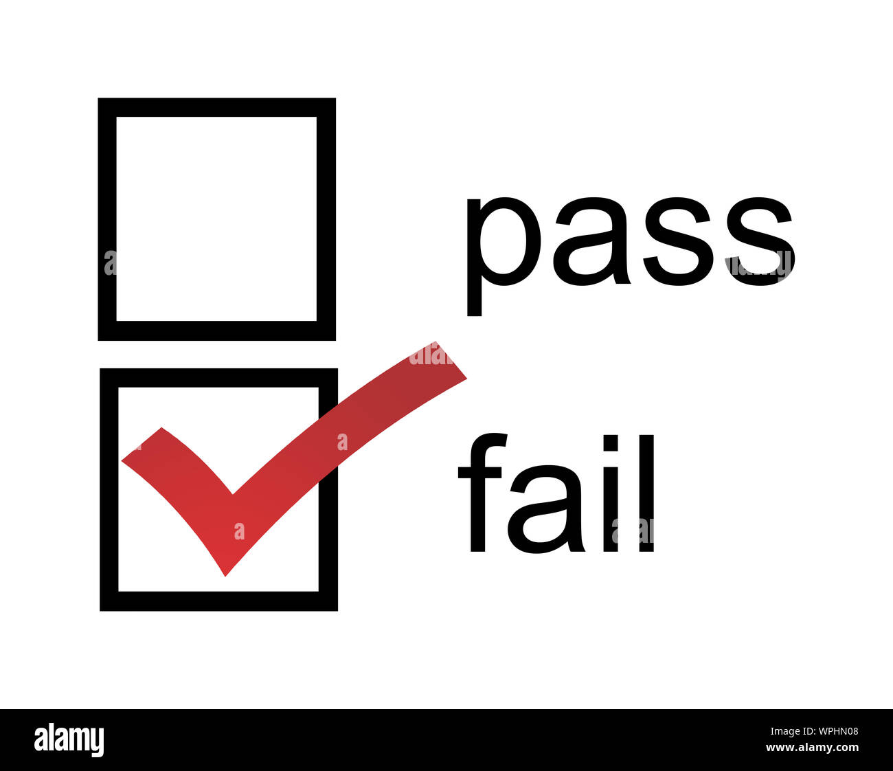 Un Fail casella di controllo passa con il rosso non verificato Foto Stock