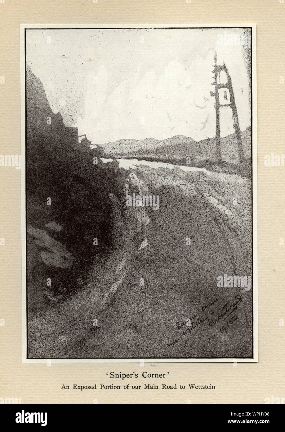Mondo Ward uno Sniper's Corner, una porzione esposta della nostra strada principale di Wettstein, 1915. Signor Poilu, da Herbert Ward. Foto Stock