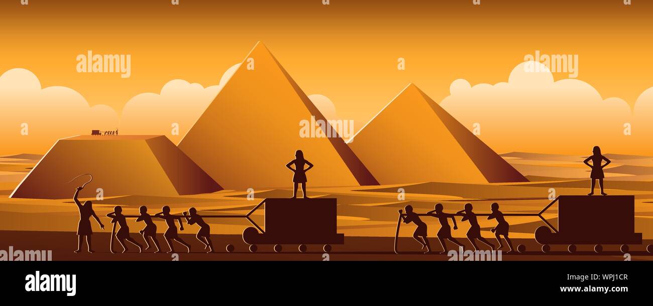 Costruire la piramide in Egitto in epoca antica utilizzare gli uomini ad essere schiavo tutto il giorno,cartoon versione,illustrazione vettoriale Illustrazione Vettoriale