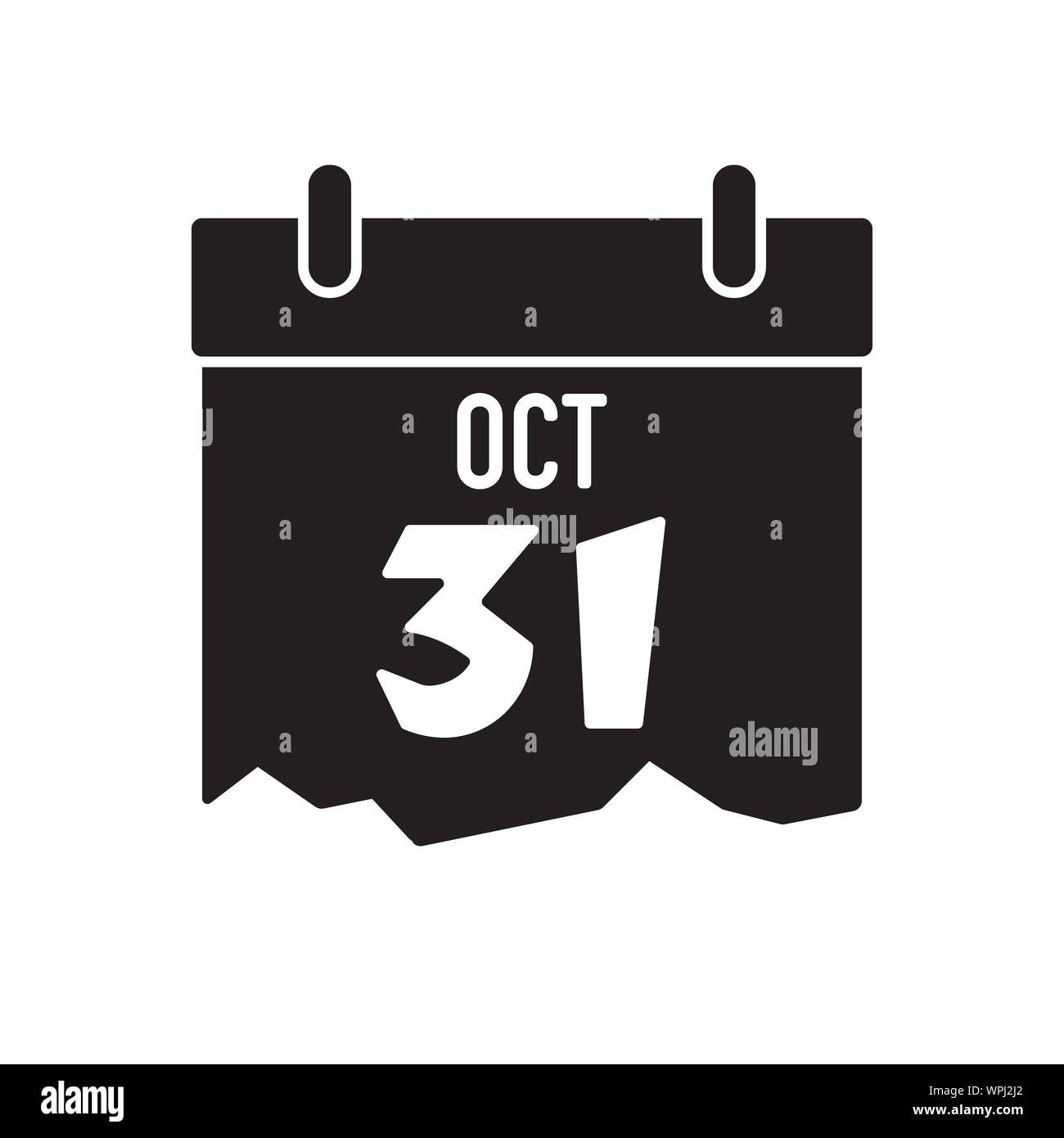 Calendario con data del 31 ottobre icona vettore. Solido nero simbolo di Halloween. Illustrazione Vettoriale