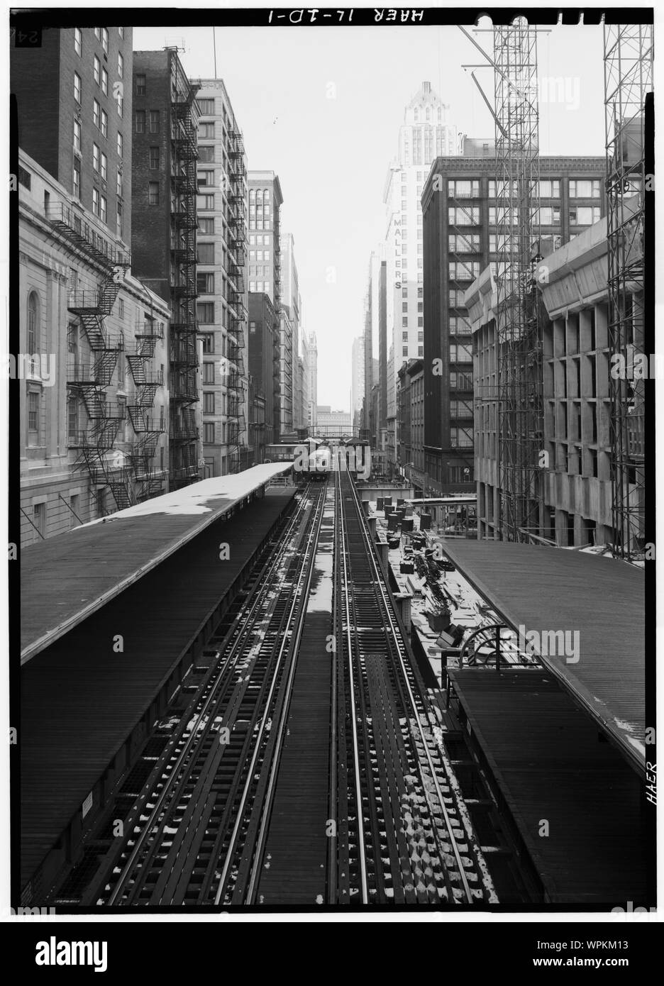 1. Guardando a Nord sul Wabash verso Madison e Randolf Sts. Stazioni.; 1. Guardando a Nord sul Wabash verso Madison e Randolf Sts. Stazioni. - Unione ferrovia sopraelevata, Randolph-Wabash Avenue stazione, Randolph Street & Wabash Avenue, Chicago, Contea di Cook, IL; Foto Stock
